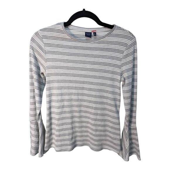 Kaari Blue Grey and White Blouse with Bell Long Sleeves Women's Size Small - Picture 1 of 6